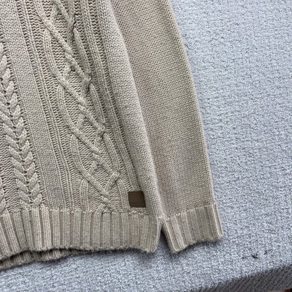 Guess  Cable Knit Fisherman Sweater Mens Sz L Off-White Beige Heavyweight Grunge - Picture 4 of 12